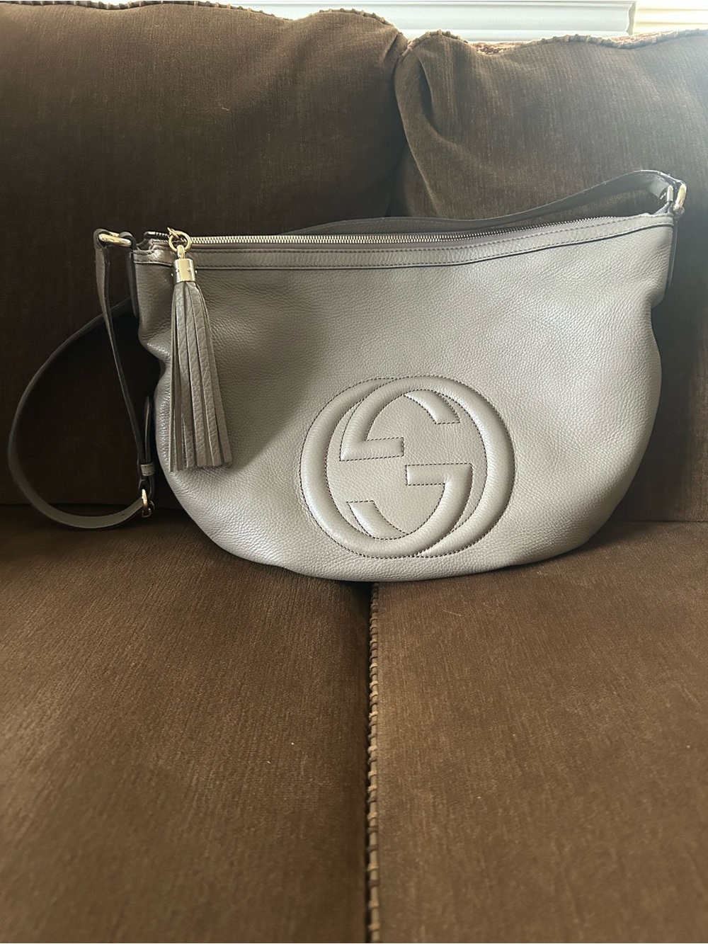 Gucci Gray Soho Leather Hobo with Tassel